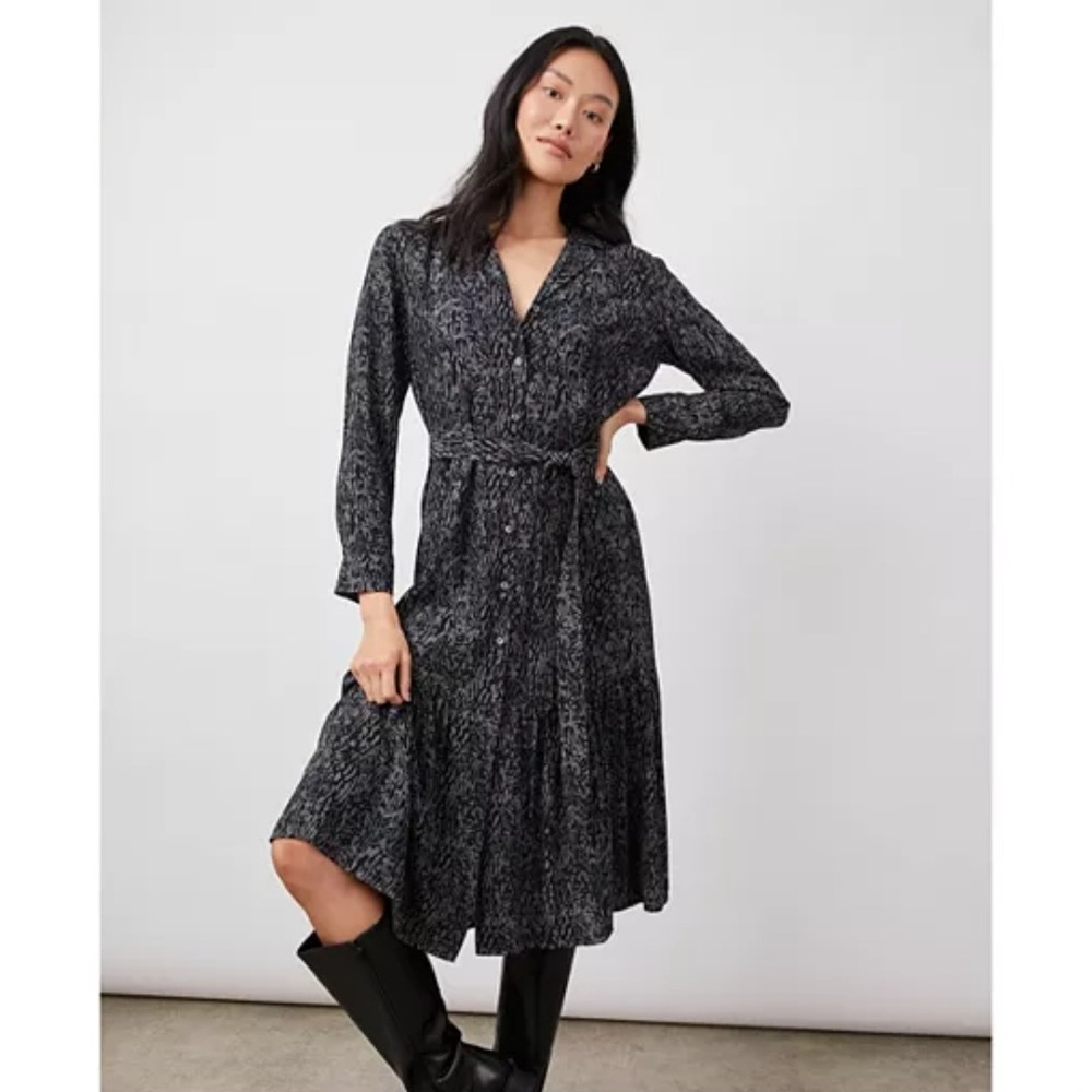 Rails‎ Beatrice Charcoal Abstract Animal Print Long Sleeve Midi Dress Medium